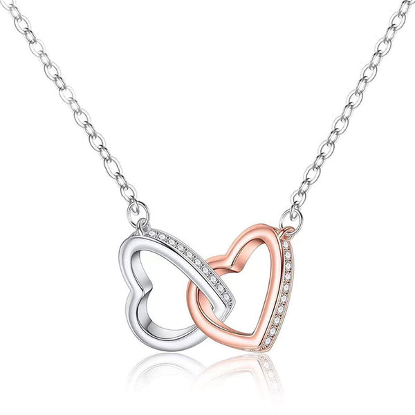 Rose Gold Dual Ring  Heart Necklace - Tarnish-Free Womens Jewelry for Valentines Day