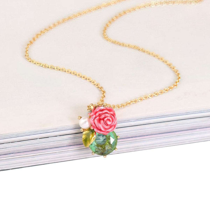 Hand painted emerald Clavicle ROSE Necklace with copper gold plated and dripping glaze