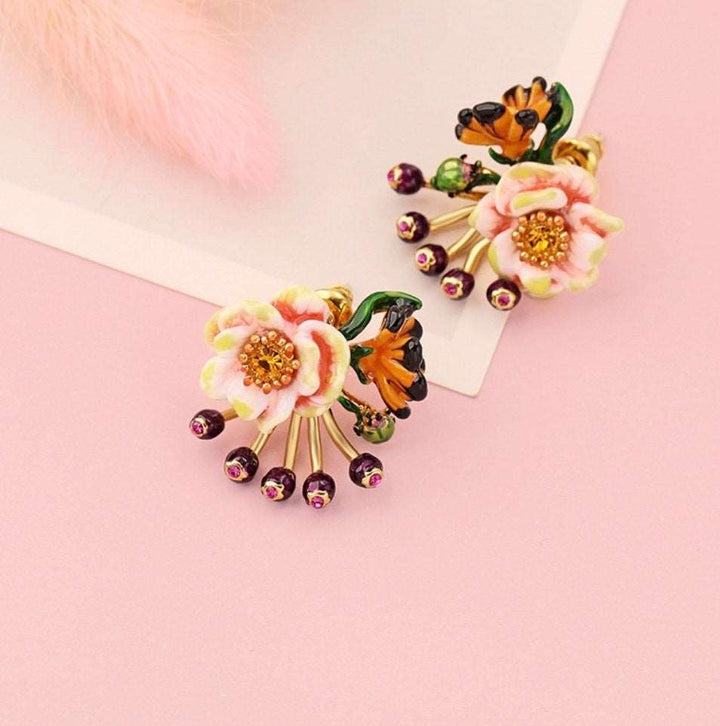 Handmade Gold-plated enamel flower earrings with S925 stud