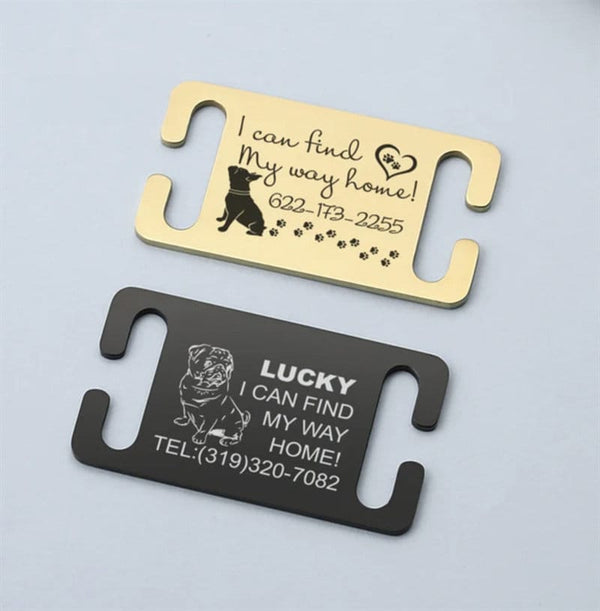 Personalized Stainless Steel Pet Tag - Engravable ID Plate for Cat and Dog Collars - Anti-Lost Safety Accessory with dedicated wooden box