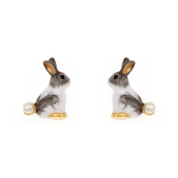 Enamel Rabbit Earrings with Natural Pearls - Handcrafted Jewelry for a Chic Look