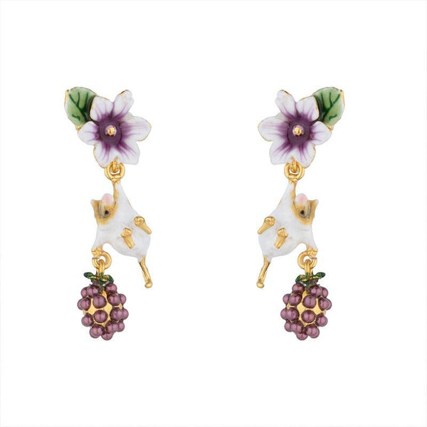 Enamel Hamster  Wisteria Flower Earrings - Cute  Stylish Accessory