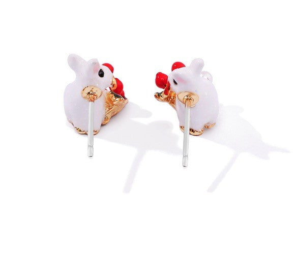 Christmas Rabbit Flower Stud Earrings - 925 Silver with Studs  Stunning Holiday Jewelry