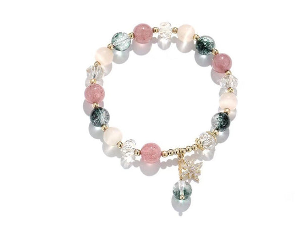 Green Crystal Bracelet with Octagram and Strawberry Beads