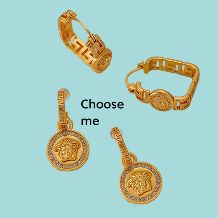 three different types of gold jewelry on a blue background