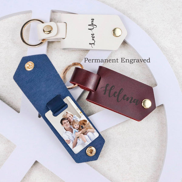 Personalized Photo Leather Keychain for Mom, Custom Leather Keychain with Photo